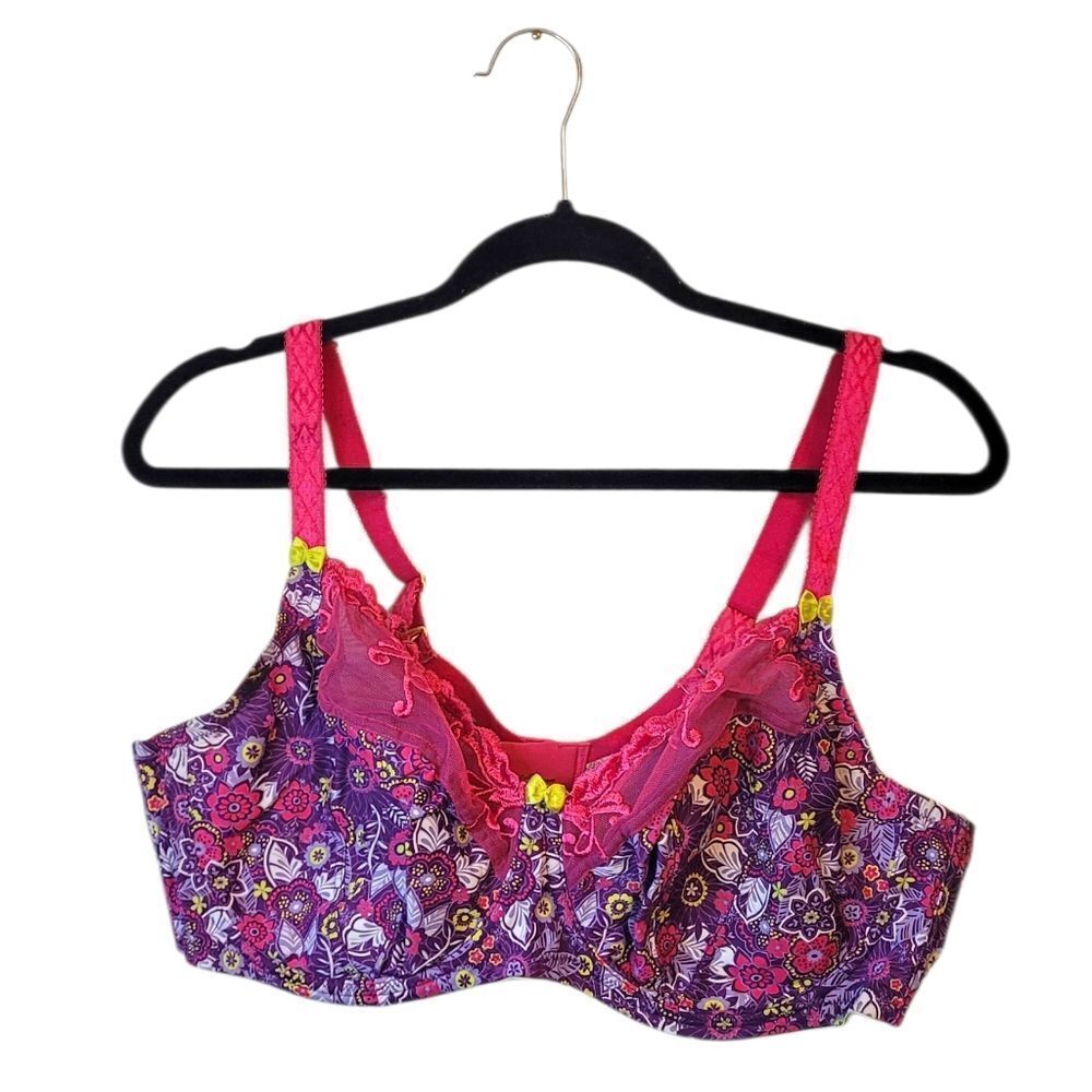 1st & Curve Purple & Pink Floral Lace Bra Women's Size 42D